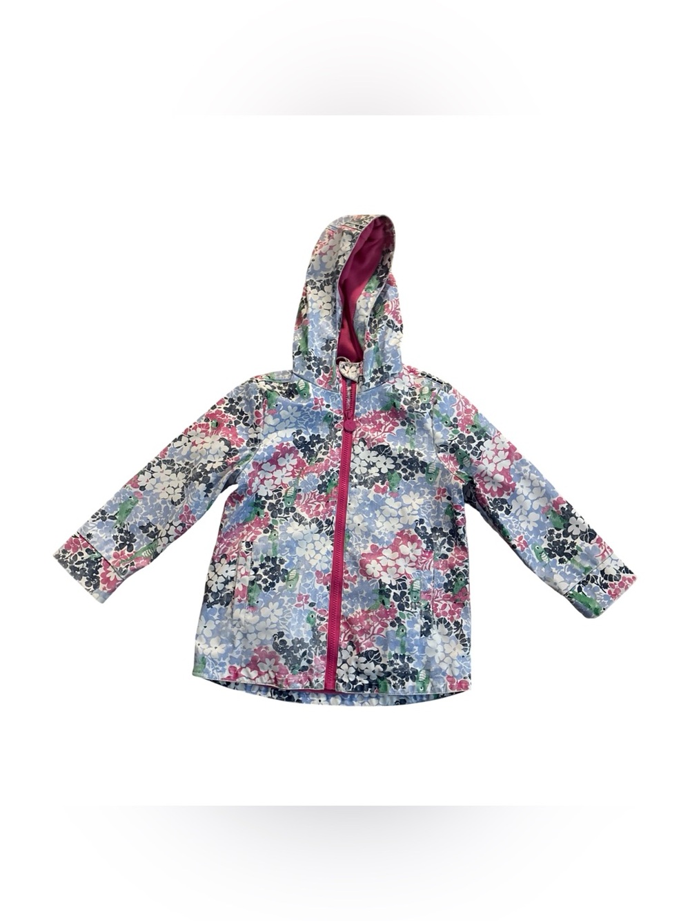 Joules Floral Lined Fleece Raincoat Hooded Jacket in Bright Pink & Blue Size 6Y